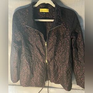 St John Yellow Label Jacket Blazer Womens Size P Full Zip Purple Black Leopard